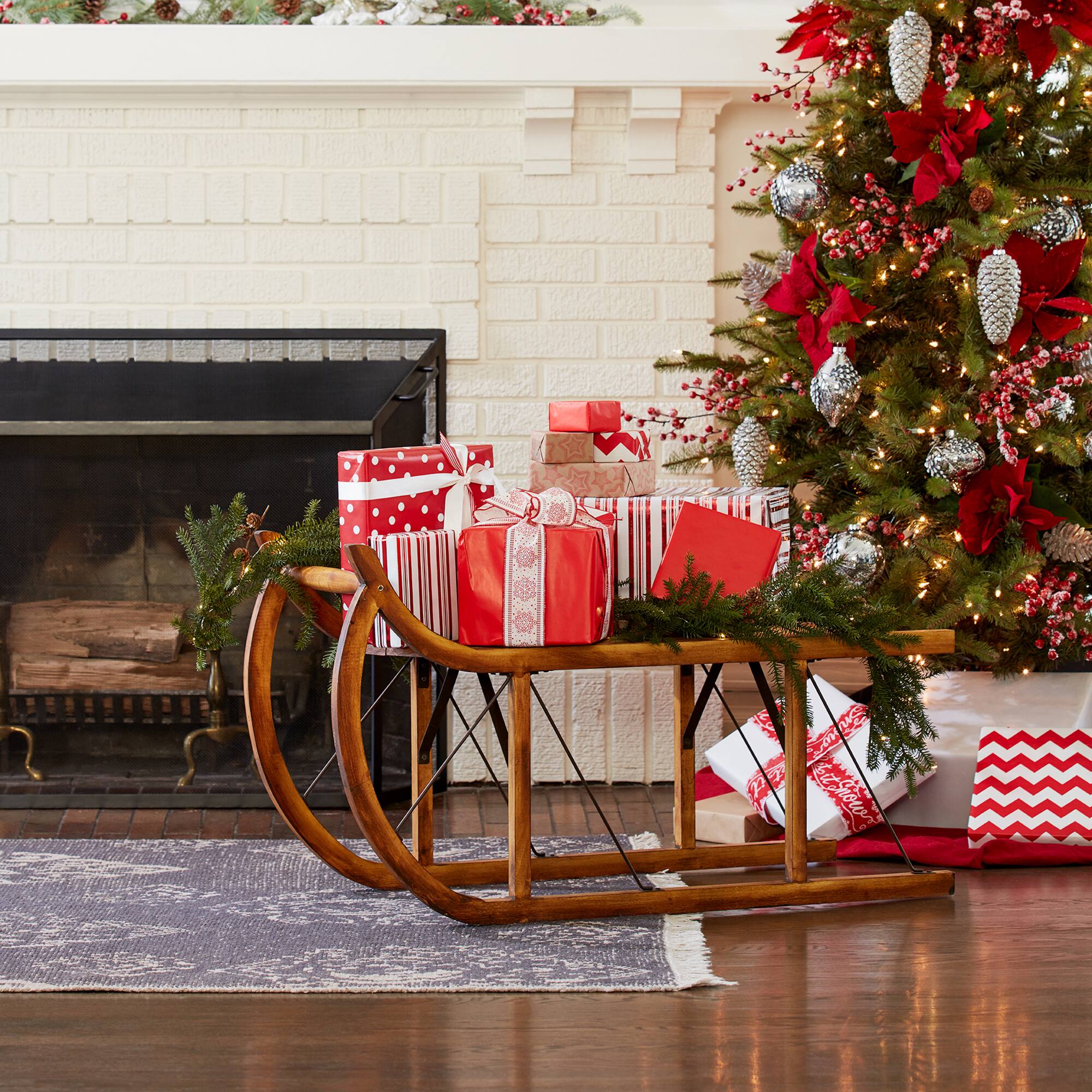 39" Wooden Sled Décor